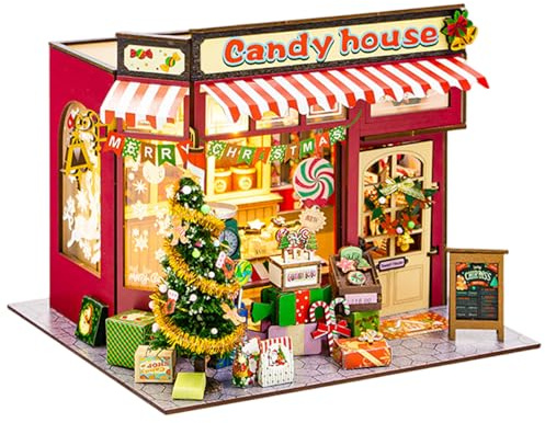 Puzzles 3D pour Adultes, Puzzles 3D en Bois pour Adultes, Bricolage de Maisons de Bonbons Noël, Puzzle avec lumière, Maisons Village Noël à Piles pour la Maison, Le burea