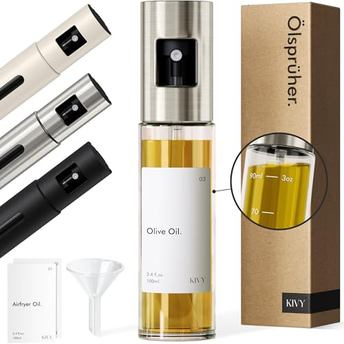 KIVY Pulverizador de aceite de vidrio para cocinar, botella de spray de aceite y vinagre precisa para alimentos, incluye embudo, perfecto para cocinar y freidora de aire (vidrio)