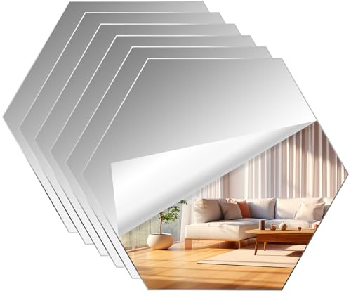 Leikedun 6 Stück Acryl Spiegel Raute Selbstklebende Spiegelfliesen DIY Wandspiegel Dekospiegel für Zuhause, Schlafzimmer, Wohnzimmer, Heimdekoration (Raute 6pcs)