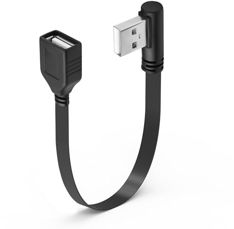 JSADZKJ Flat USB 2.0 Extension Cable,90 Degree USB Male to Female Short Cable,Charging & Data Sync USB Adapter Cord,Compatible with Car Carplay,Laptop,Phone,Tablet,0.65FT (Left Angle)