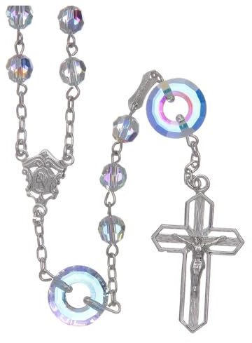 Holyart Rosenkranz Kette Silber 925 Strass Perlen und Ringe