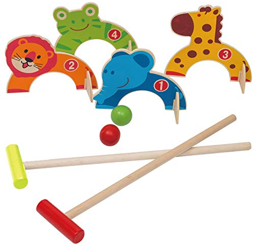 Jacootoys Holz Krocket Set Spiel Crocket für 2 Spieler Kinder Erwachsene Außenbereich Krocketspiel Spielspaß für Jungen Mädchen ab 3 Jahren