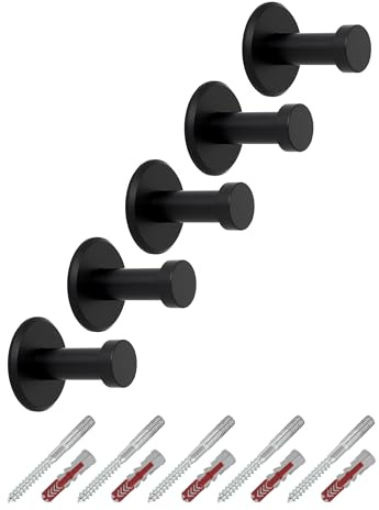 SOTECH 5 Stück Garderobenhaken TALEA echt Edelstahl massiv schwarz matt | Ø 10 / 15 mm Länge 30 mm Gesamtlänge 33 mm mit Platte Wandhaken Aufhänger
