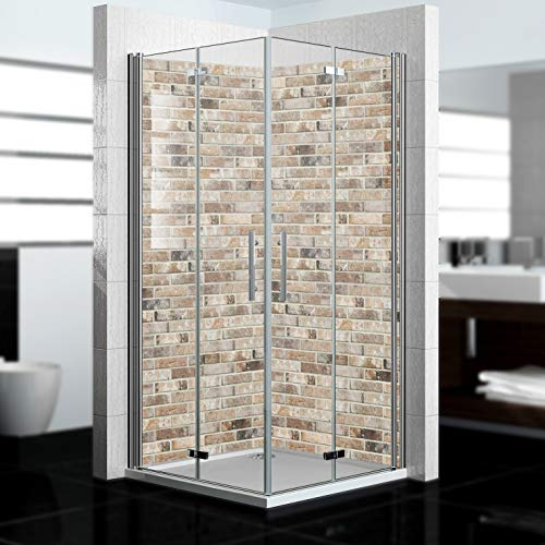 dedeco Eck-Duschrückwand wasserfest Motiv: Ziegelsteine V2, 2 x 90x200 cm, als Badrückwand zum Fliesenersatz, als Dekorwand, Wandverkleidung und Duschplatte aus Aluminium - Made in Germany
