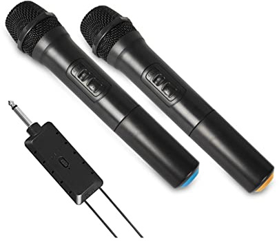 ZONADAH Double microphone sans fil, système de micro rechargeable avec récepteur et anneau antidérapant, distance de transmission de 30 à 100 mètres pour karaoké, scène, activités de plein air