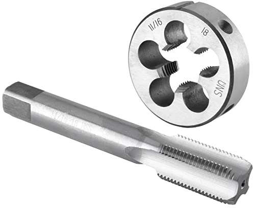 Burkit 1.7 cm-18 UNS Gewindeschneider-Set rechts | 11/16 x 18 UNS Maschinengewindebohrer und runde Schneideisen, zum Schneiden oder Reparieren von Gewinden auf Metall.