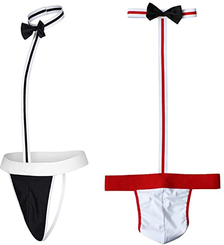 VemeFufu Hombre Sexy String Tanga Ropa Interior Hombres Hot Borat Mankini V-Strap Thong Elástico Thong Masculino Bragas, C Negro + C Rojo, Talla única