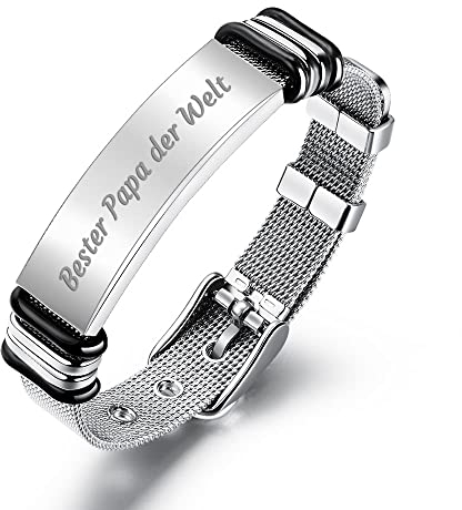 BCughia Herren Armband Personalisiert, Männerarmbamd Edelstahl Erkennungsmarke mit Gravur Bester Papa Der Welt Armbänder 21.5x0.98cm