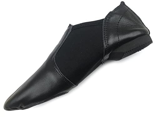 ISMUN Jazz Shoes Slip On Real Leather Black Jazz Shoes Size 11 UK Child for Girls and Women, Split Sole with Neoprene in Center for Modern Stage