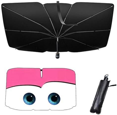 Sonnenschutz Auto Frontscheibe,Auto Sonnenschutz mit biegsamem Griff und Rückspiegelausschnitt, 125 x 65 cm, inkl. Tasche, für bestimmte Kompaktwagen und Sportwagen