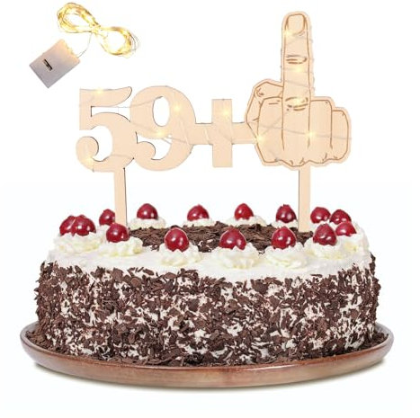 KOBOKO Tortendeko 60. Geburtstag Mit LED Lichterkette, Holz Torten Deko für Mann Und Frau, Glitter Cake Topper, Kuchendeko
