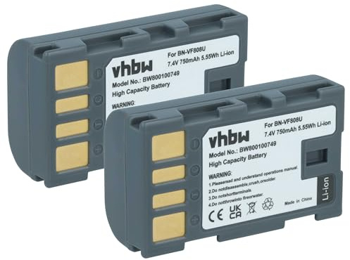 vhbw 2x batteria sostituisce JVC BN-VF808U, BN-VF808, BN-VF815 per videocamera camcorder (750mAh, 7,4V, Li-Ion) con infochip