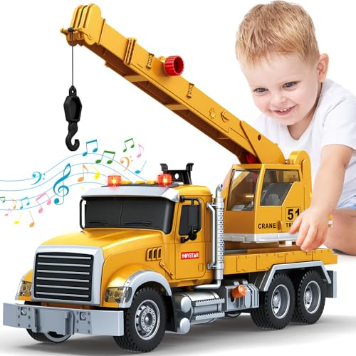 Bstoyder Kids Toys for 3 4 5 6 7 8 Years Old Boys, 15 Crane Truck Toy with Lights, Sounds, Toddler Friction Powered Truck Vehicle Toy for Boys Girls Birthday Gifts