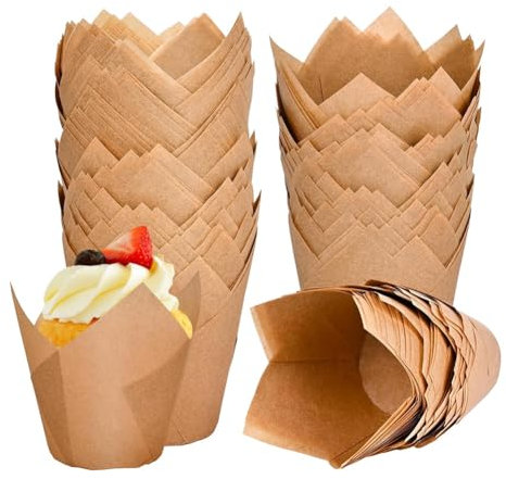 Turodeuo 120 Counts Natural Tulip Muffin Liners for Baking Cups, Parchment Paper Muffin Liners Holders, Tulip Cupcake Liners