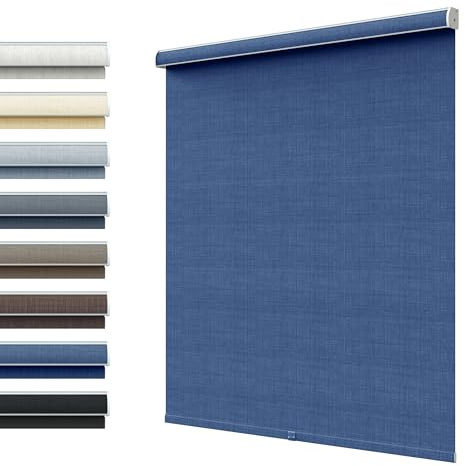 SLKWDOBD Linen Roller Shades, Cordless Fabric Roller Blinds with Thermal Insulated, Room Darkening, UV Protection, Blackout, Pull Down Window Shades for Home, Office, Blue, Custom Size