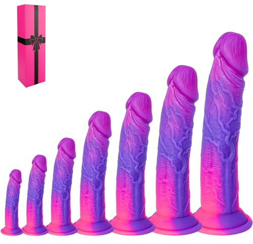 7-Piece Realistic Soft Silicone Dildo Set (5, 6, 7, 8, 9,10,12), Fantasy Suction Cup Dildo Anal Plug Training Set, Compatible with Strap-On Sex Toys for Women Men Beginners to Advanced Users