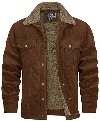 Giacca di Velluto a Coste da Uomo in Pile Sherpa Foderato Cappotti Invernali Caldo Cotone Spesso Casual Camionista Giacca Cargo (Marrone,XXL)