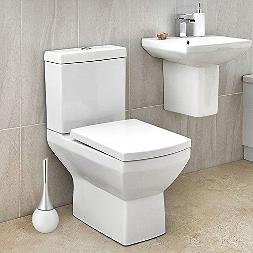Aumotop Ensemble de Brosses à Récurer Durables pour Salle de Bain et Toilettes avec Base en Acier Inoxydable, Poignée en Plastique ABS, Facile à Ranger, Idéal pour la Maison (argent) (socle blanc)