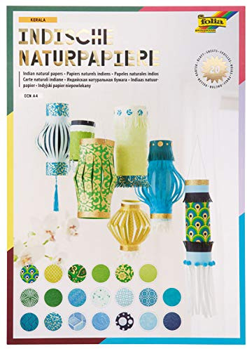 folia 550401 Creative Pad Colours of India Kerala, Handmade Paper, 20 ark blandade i och mönster, DIN A4 - Perfekt för gratulationskort, scrapbooking och eleganta hantverk