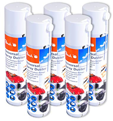 Peach Universal Druckgas Spray 400 ml, 5 Stück - Präzise, dank Sprühkopfverlängerung - ideal für die Reinigung im Haushalt und Büro - Druckluftreiniger - Fckw-frei - Druckluft Spray - PA100