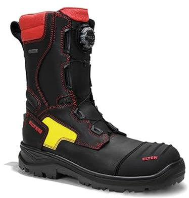 ELTEN Feuerwehrstiefel Colin GTX BOA ESD F2A, Damen und Herren, Leder, Stahlkappe, robust 41, Schwarz|Rot