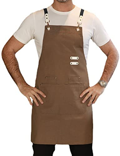 Arbeiter Werkzeug Tool Schürze Canvas Einstellbare Arbeitsschürze mit großen Taschen für Ingenieure Tischler Handwerker Fit für Küche, Garten, Keramik, Handwerk Werkstatt ( Color : Brown , Size : XL )