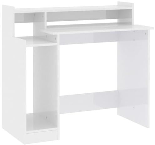 vidaXL Scrivania con LED Bianco Lucido 97x45x90cm in Legno Multistrato