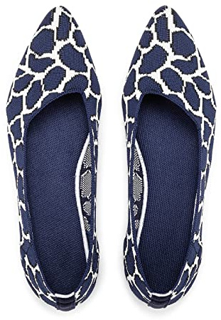 Frank Mully Ballerine a Punta lavorate a Maglia da Donna - Comode Ballerine Slip-on - Scarpe Classiche morbide, Blu, 36 EU