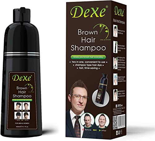 Shampooing instantané pour cheveux noirs, shampooing teinture pour cheveux pour hommes et femmes - dure 30 jours Teinture pour cheveux noirs 3 en 1 (bouteille brune)