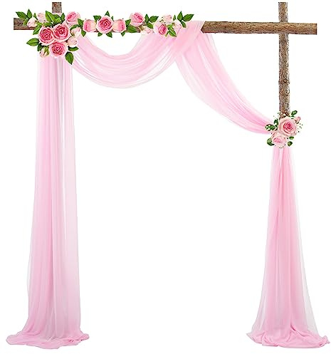 auons Arc de mariage - Fond - 600 x 75 cm - En voile - En mousseline de soie - Rideau en tulle - Pour cérémonie de mariage, réception, fête, décoration de plafond, rose, 1 panneau