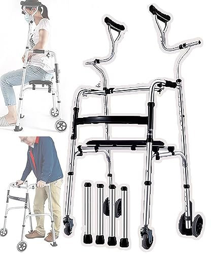 bcomedrag Faltbarer Stand-Up-Walker, 2-In-1-Roller, Aufrecht, Mit 4 Rädern Und Höhenverstellbar, Tragkraft 180 Kg, Für Gehhilfe Aus Aluminiumlegierung Für Ältere Menschen/Behinderte,TypeA