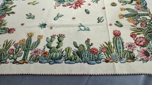 Corredocasa Copritavolo Centrotavola in Tessuto Gobelin Fantasia Cactus Made in Italy Elegante Floreale con Frange Stile Classico e Resistente qualità Extra per Casa Tavolo Diverse Misure(100X100)