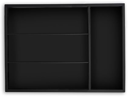 Relaxdays Besteckkasten, 4 Fächer, Schubladen Ordnungssystem, HBT: 4 x 25 x 34 cm, Bambus, Besteck Organizer, schwarz