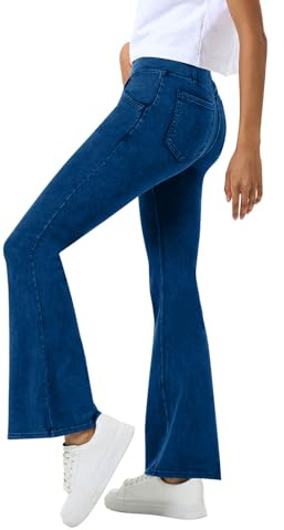 Onsoyours Jeggings Jean Femme Leggings Taille Haute Flared Bootcut Jeans Ceinture Elastiquée Slim Denim Jeggings Extensible Pantalon de Sport A Bleu XL