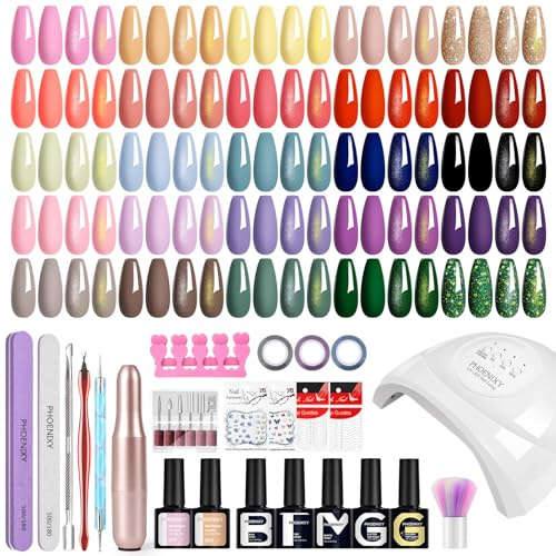 Gel nagellacksset, Phoenixy 55 färger nagelgelset med 48 W U V/LED nagellampa nagel färglack-ST9O43
