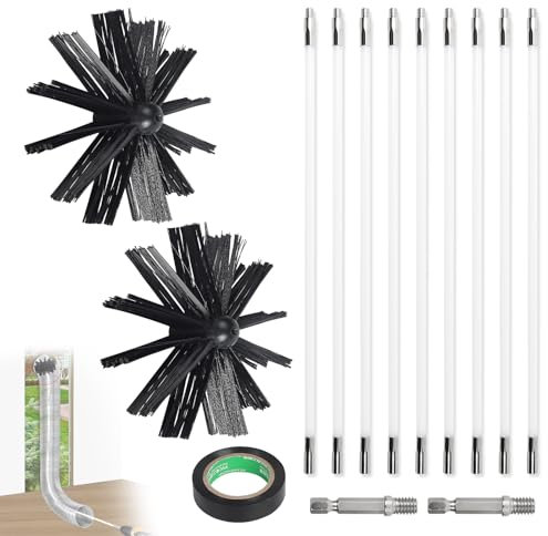 EFUTURETIME 3.6m Kaminbürste Stange Set, Ø 150mm Schornsteinfeger Bürste, Ofenrohrbürste Nylon mit 9 Flexible Stangen 410mm, Verwendbar mit Akkuschrauber, Kaminbesen für Kamin, Rohre, Trockner