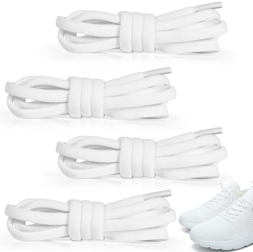 TAIXING 2 par runda skosnören, 5 mm elastisk snörning för vuxna barn, hållbara snören för dam eller herr vit snörning lämplig för löparskor, 100 cm (vit), Vitt och blått, L