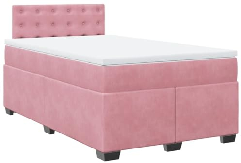 vidaXL Boxspringbett, Polsterbett Bett mit Matratze Matratzenauflage, Bettgestell mit Kopfteil Lattenrost, Doppelbett für Schlafzimmer, Rosa 120x200cm Samt
