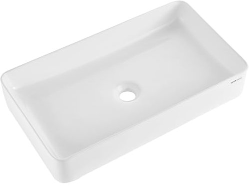 VEVOR Lavandino da Appoggio Rettangolare, 61 x 35 cm per il Bagno, Lavabo da Appoggio in Ceramica Bianca Sopra il Piano, Stile Moderno, Luminoso ed Elegante, per Bagno, Hotel, Toilette, Camper