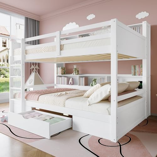Kebnor 90x200cmEinzelbetten, Kinderbetten, Etagenbetten, Etagenbetten, mit Schubladen, mit Staufächern (Weiß)