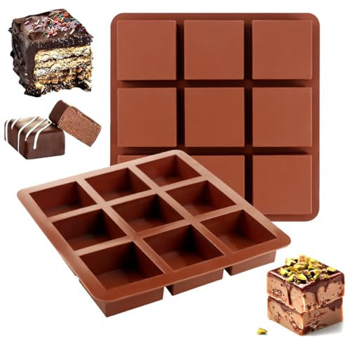 2 Pezzi Stampo Tavoletta per Cioccolato Dubai, 9 Cavità Stampi per Cioccolato in Silicone, Antiaderenti Stampo Quadrato Silicone profondo, per DIY Cioccolatini, Caramelle