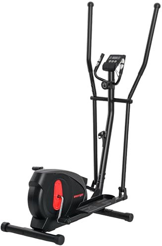 SPORTNOW Ellittica domestica ultra silenziosa, ellittica magnetica con 8 livelli di resistenza, cyclette con display a LED, sensore di pulsazioni, portabottiglie e ruote, nero