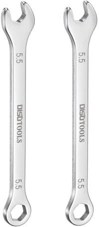 QUARKZMAN Clé Plate Lot de 2 Clés Mixtes Fines de 5,5 mm, Coudées à 6 Pans et à Fourche Coudée à 15°, en Acier Inoxydable 30Cr13, Polies et Trempées, pour Réparations Automobiles