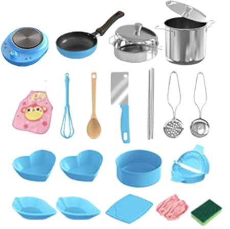 Accessoires de cuisine Jouet pour enfants, 22 x accessoires de cuisine, jouets réalistes - casseroles et ustensiles réalistes sûrs pour âge préscolaire mâles et femelles