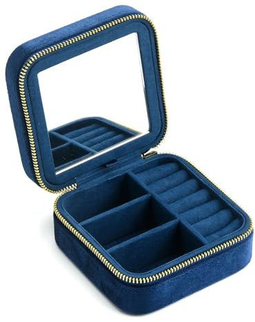 AMEEDA Scatole per Gioielli Personalizza Il portagioie in Velluto, Regalo di Festa, caffè al Latte, Classico, Bicolore, Custodia for Anelli e collane da Viaggio(Blue)