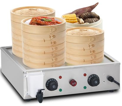 Vaporizador eléctrico comercial de alimentos con control de temperatura y recordatorio de escasez de agua, ideal para cocinar bollos al vapor, albóndigas, maíz, costillas de repuesto y pollo