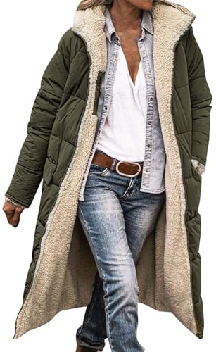HOOUDO Winter Coats for Women UK Fleece Lined Warm Outerwear Ladies Padded Puffer Jackets Quilted Down Coat Full Zip Hooded Longline Raincoat Jacket