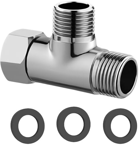3 Way T Shape Adapter G1/2 Shower Diverter Valve with 3 Sealing Washers Brass T-Valve Device Hole for Faucet Shower Splitter Toilet Tank Handheld Bidet Sprayer Anti-Rust Universal Shower Component