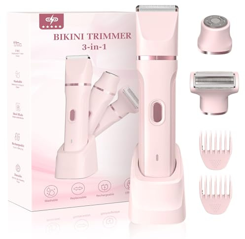 Bikini Trimmer for Women，Electric Body Hair Trimmer, 3 in 1 Wet/Dry Shaver Groomer, Replaceable Ceramic Blade Heads, Electric Razors for Women Legs, Bikini Shaver