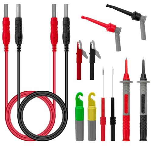 QIMEI-SHOP Câble de Test pour Multimètre Kit avec Pince Crocodile Câbles de Test à Fiches Bananes 1 m Sondes à Aiguille Crochet de test Sondes à Perforation 12 Pièces
